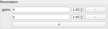 Two rows, each a key field and a value spin box, and a button adding one