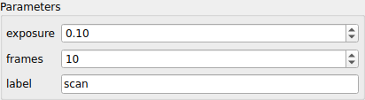 Spin boxes for exposure and frames, and a text field for label